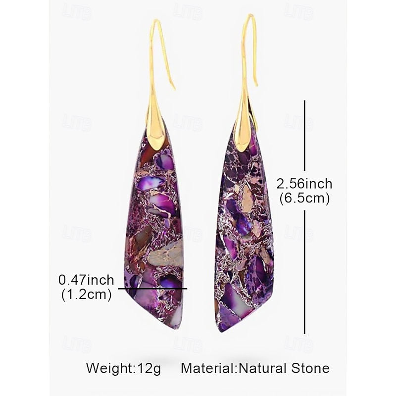 Natural Stone Green Drop Earrings with Gold Hooks - Boho Style, Unique Gemstone Jewelry for Women, Perfect for Casual and Elegant Occasions4