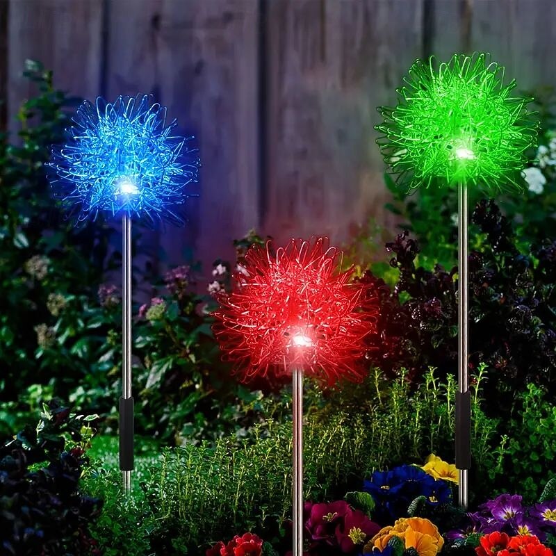 2pcs Outdoor Solar Dandelion Aluminum Ball Garden Light LED Landscape Light No Wiring Required for Courtyard Pathway Terrace Flower Bed Camping Holiday Party Decoration2