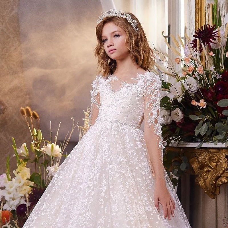 Flower Girl Dress Girls' Formal Dress First Communion Dress Wedding Attire Party Dress Wedding Party Princess Sweet Christmas Carnival Ruched Solid Color Strapless V Neck White 4 years+3