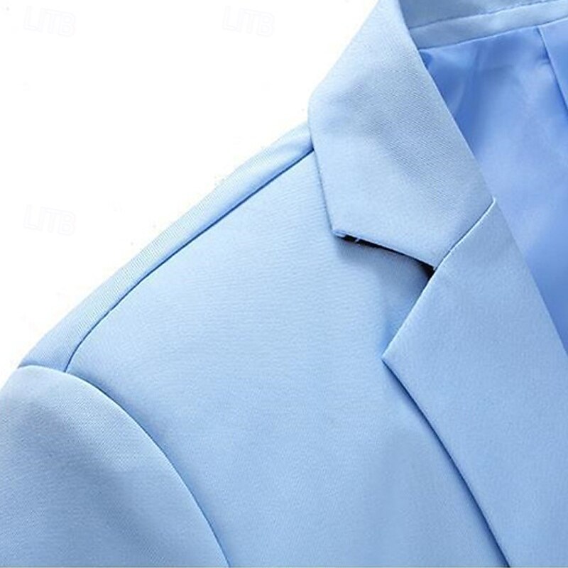 Men's Blazer Business Cocktail Party Wedding Party Fashion Casual Spring Autumn / Fall Linen Plain Pocket Buttons Comfortable Single Breasted Blazer Black Yellow Navy Blue Sky Blue2