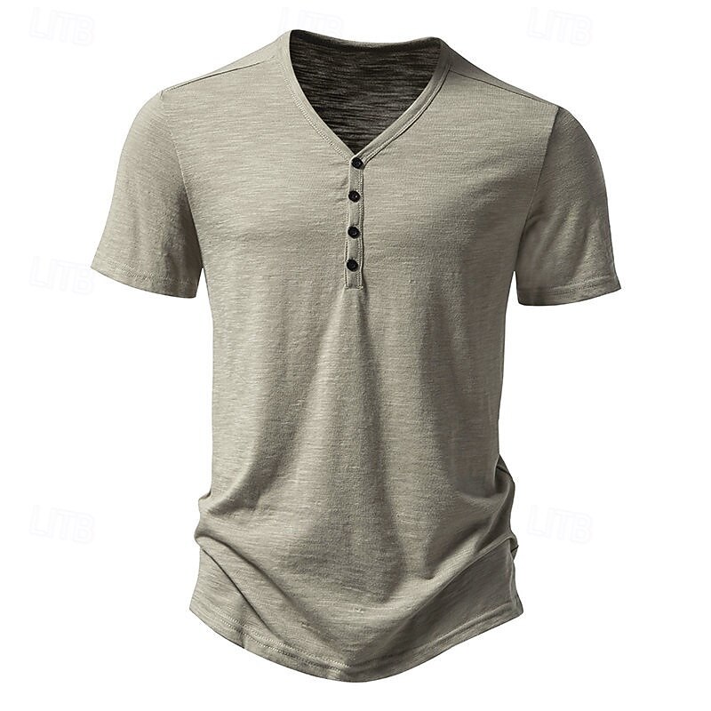 Men's T Shirt Tee Top Short Sleeves Plain Designer Basic Buttons V Neck Vacation Street Going out Summer Black White Burgundy Henley T-Shirt3