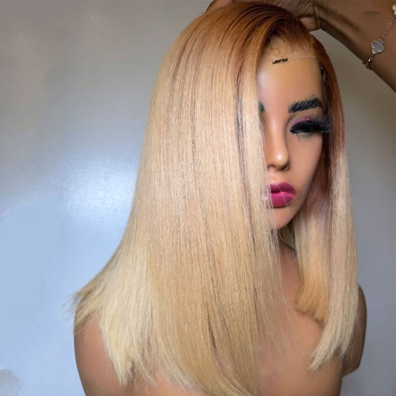 Unprocessed Virgin Hair 5x5 Closure 13x4 Lace Front Wig Short Bob Brazilian Hair Straight Blonde Wig 130% 150% Density with Baby Hair Ombre Hair Glueless Pre-Plucked For Women Short Human Hair Lace4