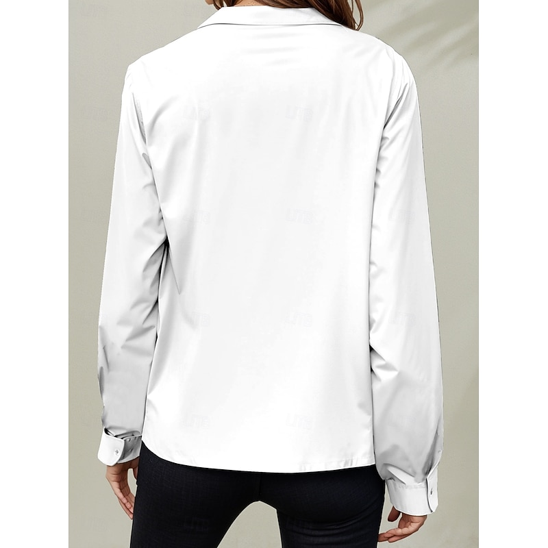 Women's Shirt Button Down Tunic Shirt Collar Long Sleeve Solid Color Plain Casual Regular Tops Work Daily Going out s Print Black White Wine Blue Dusty Blue Spring Fall2