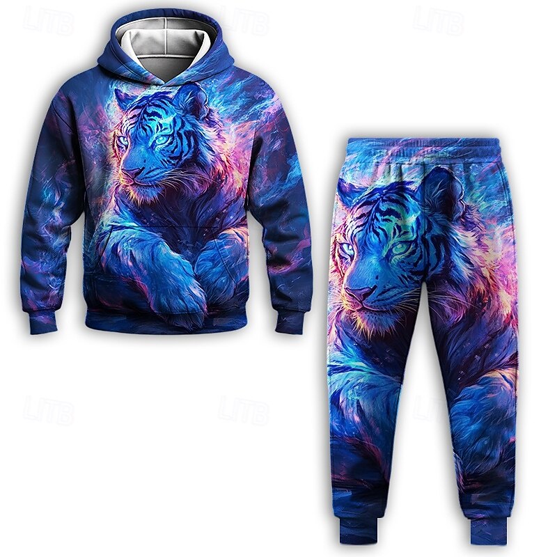Boys 3D Graphic Animal Tiger Hoodie & Sweatpants Set Sports Suit Tracksuits Long Sleeve Spring Fall Daily Basic Casual Kids 4-12 Years Hooded Outdoor Vacation Sports Tailored Fit2