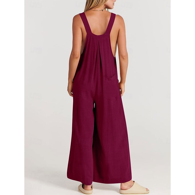 Women's Normal Overall Active Solid Color Sleeveless Round Neck Buttons Pocket Vacation Daily Regular Fit Yellow Wine Apricot Summer2