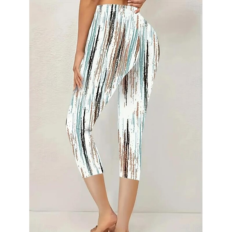 Women's Leggings Capri Pants High Elasticity Vacation Fashion Hawaiian Ankle-Length Mid Waist Plaid Printing Thermal Warm Breathable Soft  Vacation Casual Daily milk white Summer Spring Regular Fit2