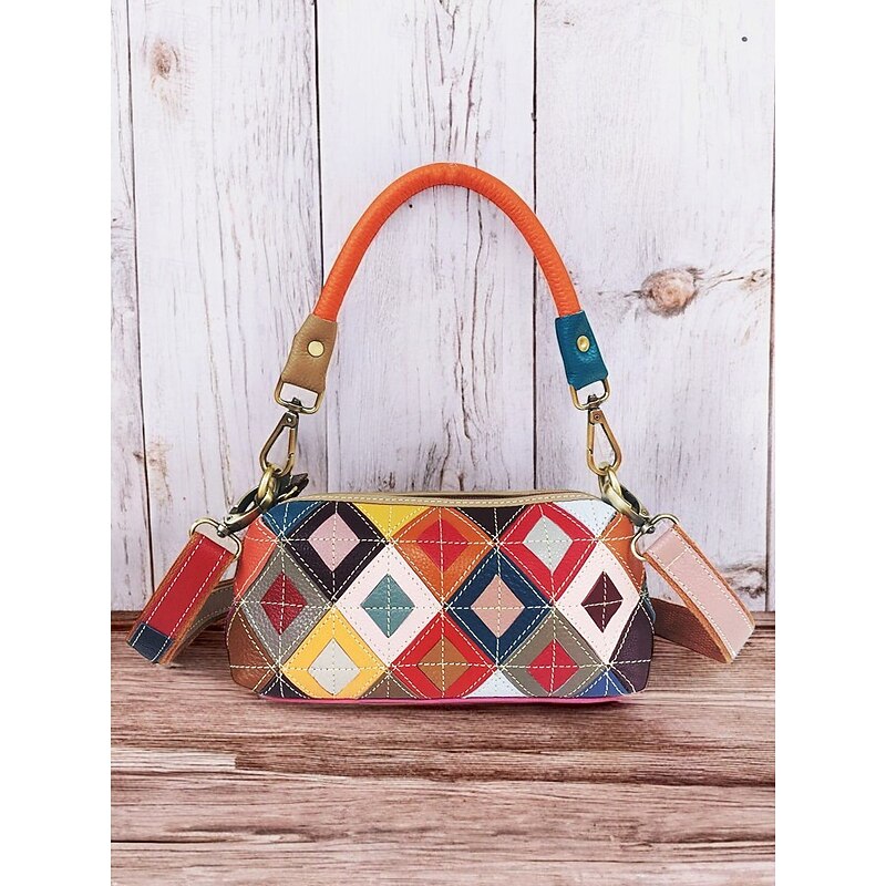Colorful Quilted Leather Crossbody Bag with Random Color Block Geometric Pattern – Stylish and Vibrant Accessory for Women, Ideal for Casual Outings and Daily Wear2