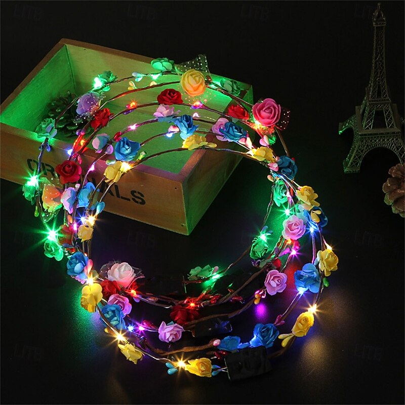 LED Flower Crown Headband, Glowing Floral Garland with 10 LEDs for Women & Girls Perfect for Weddings, Festivals Parties