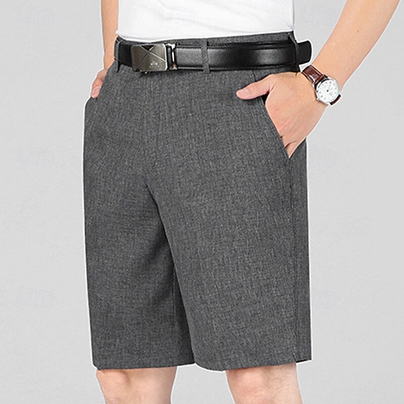 Men's Shorts Linen Shorts Dress Shorts Summer Shorts Bermuda shorts Pocket Straight Leg Plain Breathable No-Iron Knee Length Office Business Daily Fashion Formal Black Light Grey2