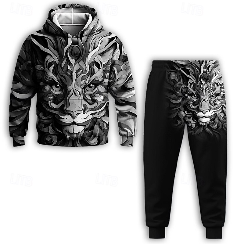 Boys 3D Graphic Animal Lion Hoodie & Sweatpants Set Sports Suit Tracksuits Long Sleeve Spring Fall Daily Basic Casual Kids 4-12 Years Hooded Outdoor Vacation Sports Tailored Fit2