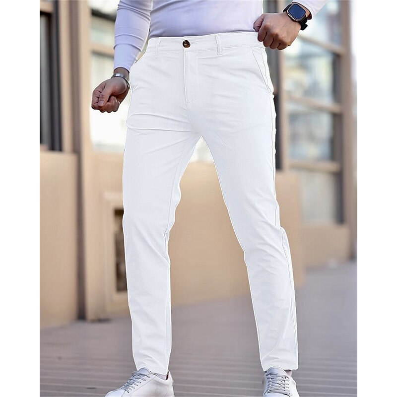 Men's Graduation Trousers Chinos Slacks Casual Pants Buttons Pocket Plain Comfort Formal Party Work Fashion Classic Style Denim Blue Black 1# Micro-elastic