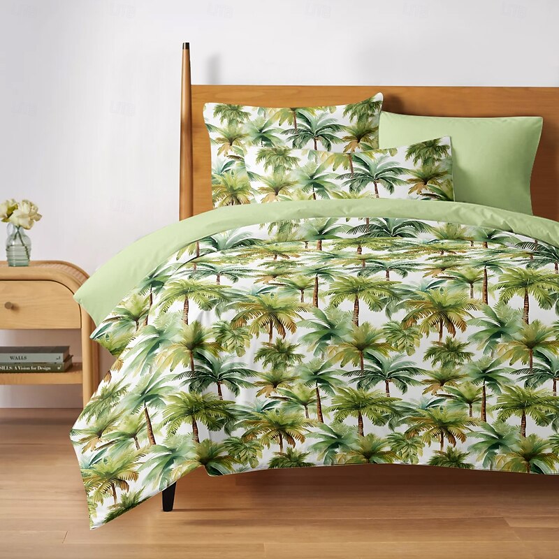 Tropical Duvet Cover Full Size Bedding Set Palm Trees Bed Sets Quilt Cover Soft Lightweight Comforter Cover with 2 Pillowcases for Summer Spring