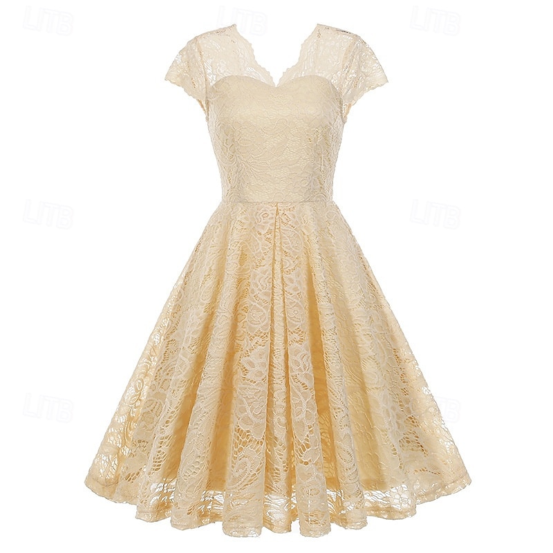 Elegant 1950s Vintage Inspired Knee Length Dress A-Line Dress Tea Dress Lace A-Line Fancy Dress Women's Christmas Carnival New Year Homecoming Daily Wear Bachelorette Party Adults' Homecoming Dresses
