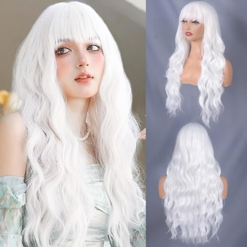 Wig with Bangs for Women Long Wavy Curly Wig Heat Resistant Synthetic Wig for Girls Daily Use Party Halloween Cosplay Wig3