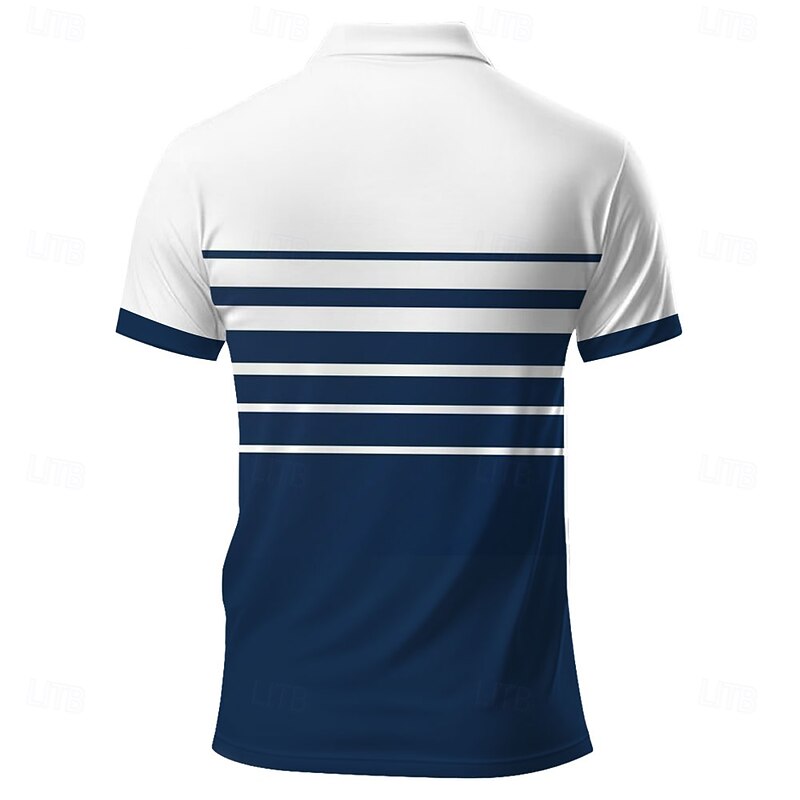 Men's Stripe Polo Short Sleeve Polo Shirts Collared Shirts Casual School Outdoor Daily Wear Home Wear 3D Print Summer Blue2