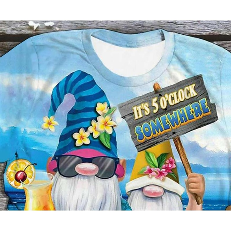 Women's T Shirt Graphic Cartoon Ocean Tropical Hawaiian Casual Short Sleeve Round Neck Regular Tops Weekend Beach Wedding Vacation Wear Print Blue Summer2