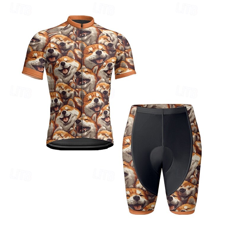 Men's Cycling Jersey with Shorts Dog Short Sleeve Bike Clothing Suit with 3 Rear Pockets Mountain Bike MTB Road Bike Cycling Front Zipper Sweat wicking Comfortable Breathable Sports Yellow Brown khaki2