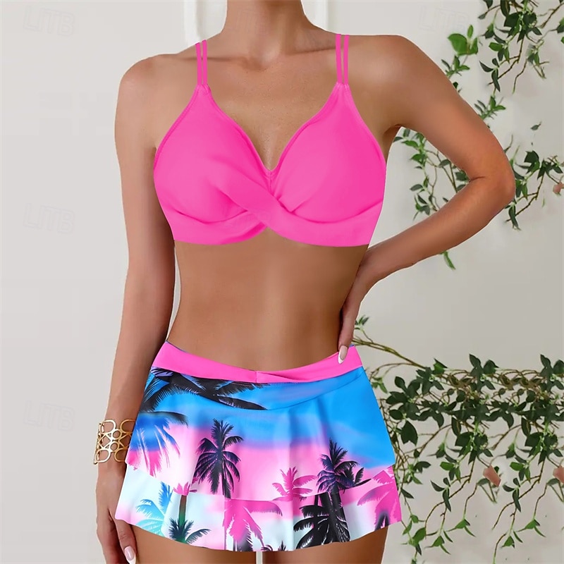 Women's Tankini Two Piece Swimsuit Ruffle Swimwear Swimwear Yellow Red Breathable Quick Dry Lightweight Sleeveless - Swimming Surfing Beach Summer Spring