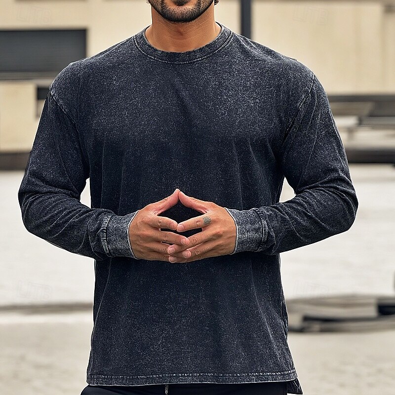 Men's Tank Top Gym Shirt Workout Shirts Athletic Shirts Crew Neck Long Sleeve Outdoor Daily Gym Sweat wicking Breathable Solid Color Black Light Grey Activewear Casual Athleisure2