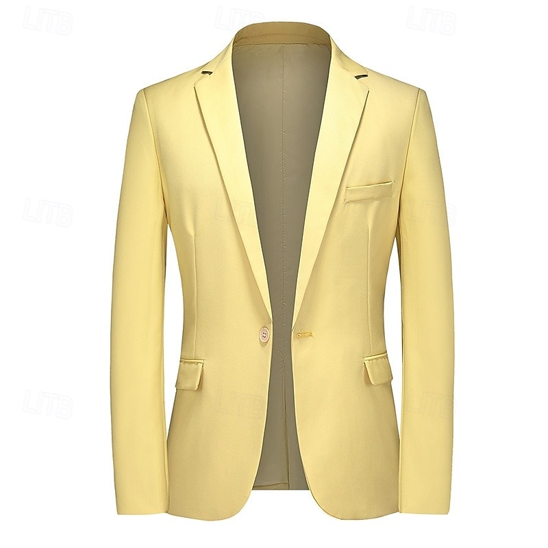 Men's Sport Coat Blazer Casual Wedding Party Fashion Casual Spring Fall Polyester Plain Pocket Comfortable Single Breasted Blazer Yellow Sky Blue
