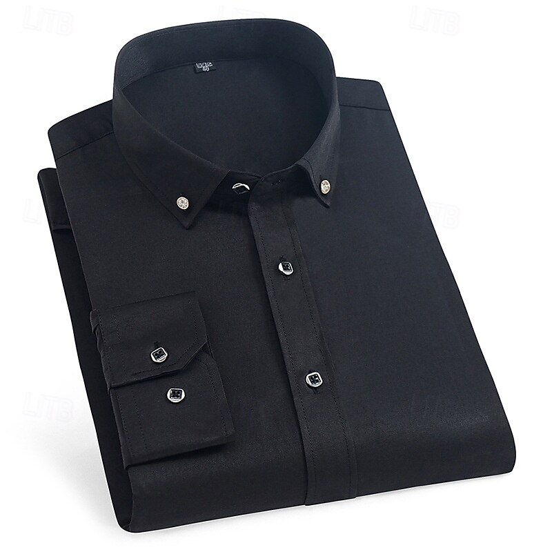 Men's Shirt Dress Shirt Button Up Shirt Plain Wedding Party Black White Pink Wine Long Sleeve Lapel Spring Fall Clothing Apparel Pocket3
