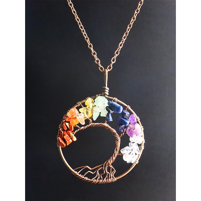 Handmade Tree of Life Pendant Necklace – Alloy Chain with Natural Gemstone Beads, Bohemian Energy Healing Jewelry for Women, Spiritual Gift for Yoga & Meditation4