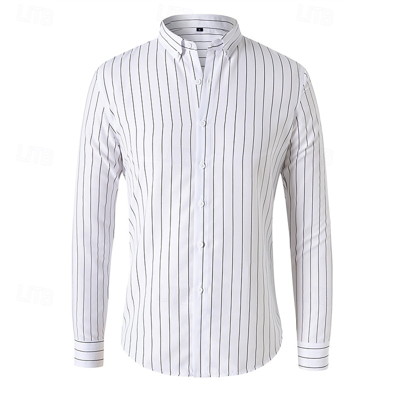 Men's Shirt Summer Shirt Casual Shirt Button Up Shirt Black White Red Navy Blue Blue Long Sleeve Stripes Lapel Vacation Hawaiian Button-Down Clothing Apparel Polyester Fashion Casual Comfortable
