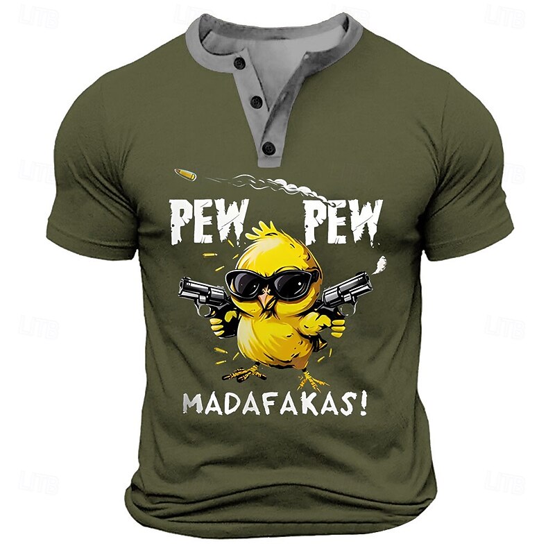 Men's Chick Funny T Shirt Henley Shirt Short Sleeve Designer Retro Vintage Street Casual Daily Summer Spring Army Green Black Navy Blue Henley Henley T-Shirt2