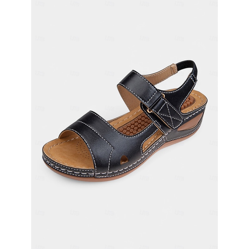 Women's Faux Leather Adjustable Strap Sandals – Arch Support Open-Toe Wedges, Comfortable Summer Walking Shoes for Daily Wear2