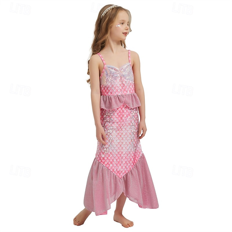 2 Pieces Kids Girls' Mermaid Mermaid Swimwear Set Sleeveless Vacation Performance 4 years+ Summer Multicolor Pink Red3