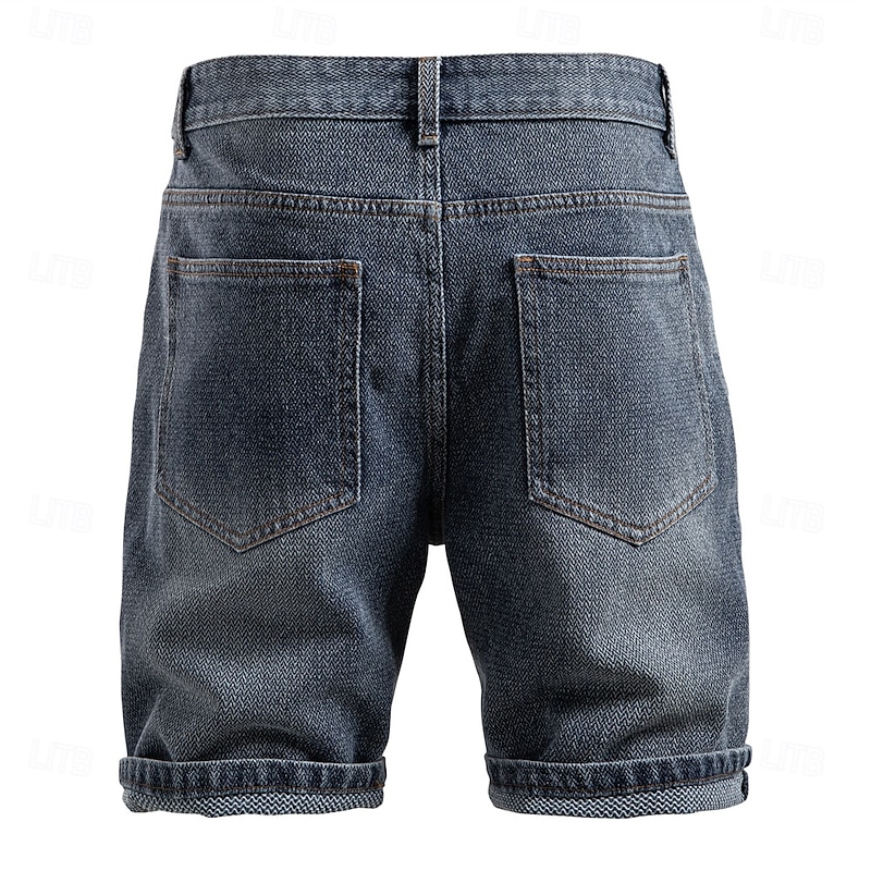 Men's Jeans Denim Shorts Pocket Buttons Gradient Knee Length Outdoor Vacation Casual Vacation Vintage Blue Grey Micro-elastic3