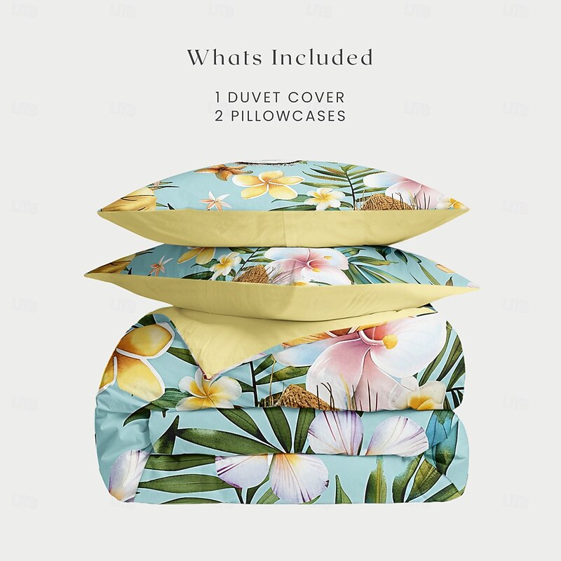 Floral Tropical Series Duvet Cover 3-Piece Set 100% Cotton Super Soft Skin Friendly Long Lasting2