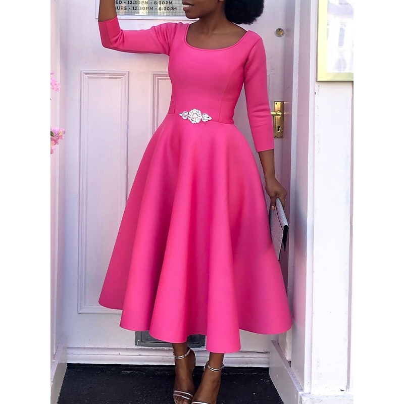 Kentucky Derby Women's Midi Dress A Line Dress Fit And Flare Dress Elegant Party Cocktail Wedding Guest Engagement Cocktail Party Regular Fit Graphic Sleeveless V Neck Black White Red Fuchsia Summer3