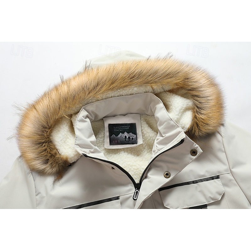Men's Winter Jacket Fleece Jacket Hoodied Jacket Hiking Jacket Sports Outdoor Camping & Hiking Waterproof Windbreaker Fur Trim Detachable Hood Fall Winter Solid Color Active Hooded Regular Black4