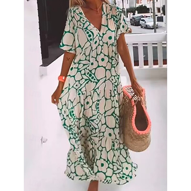 Women's Maxi Dress Casual Dress Stylish Casual Vacation Daily Regular Fit Floral Half Sleeve V Neck Black Pink Orange Green Summer