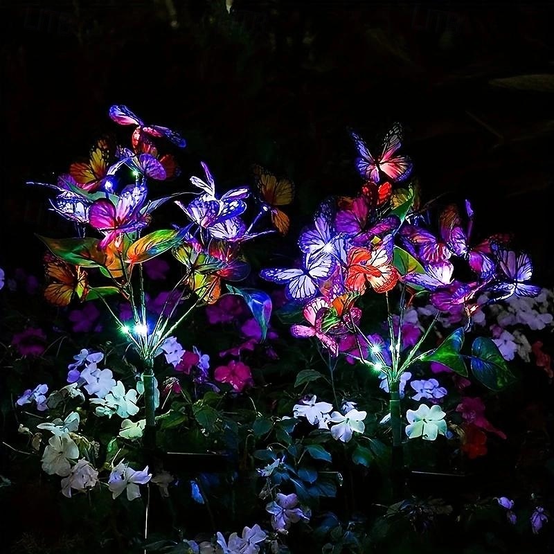 2 Pcs outdoor solar lifelike simulation butterfly strip light ground insertion light path garden courtyard wedding festival atmosphere decoration light3