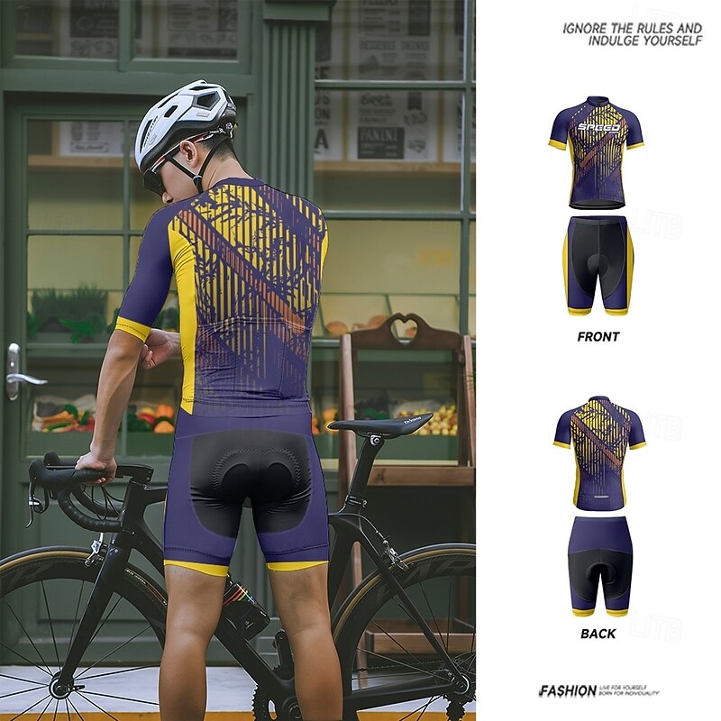 Men's Cycling Jersey with Shorts Letter & Number Short Sleeve Bike Clothing Suit with 3 Rear Pockets Mountain Bike MTB Road Bike Cycling Front Zipper Sweat wicking Comfortable Breathable Sports Navy4