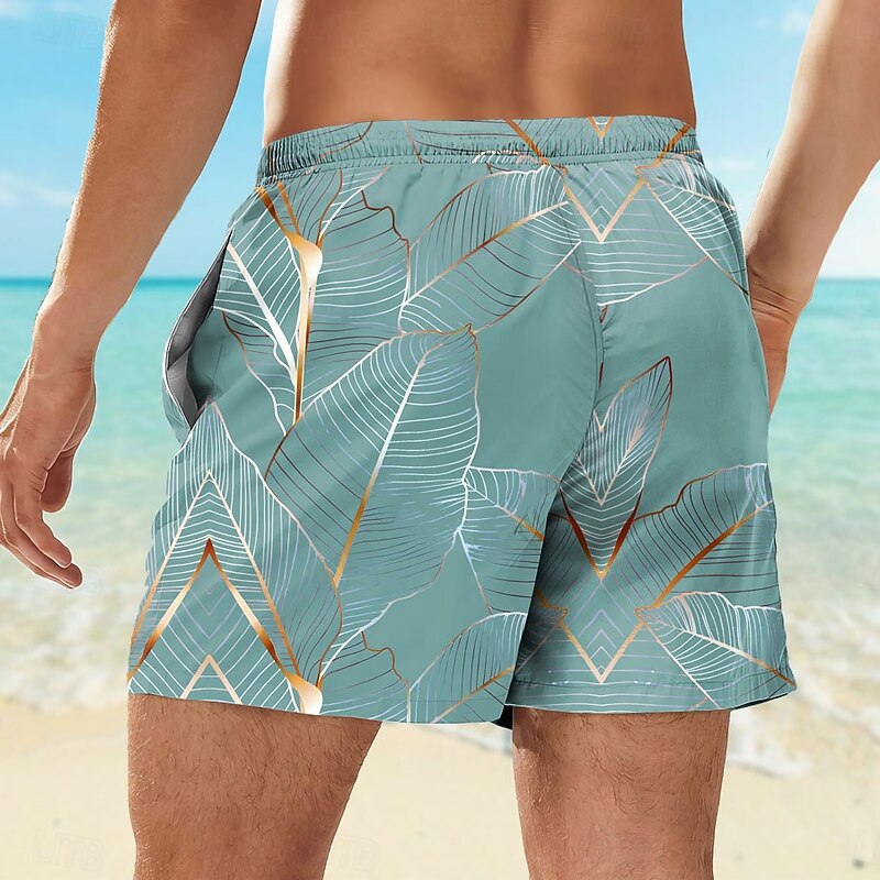 Men's Palm Leaf Tropical Plants Swim Trunks Swim Shorts Board Shorts Mid Waist Tropical Streetwear Hawaiian Vacation Drawstring Mesh Lining Elastic Waist Designer Clothing Apparel2