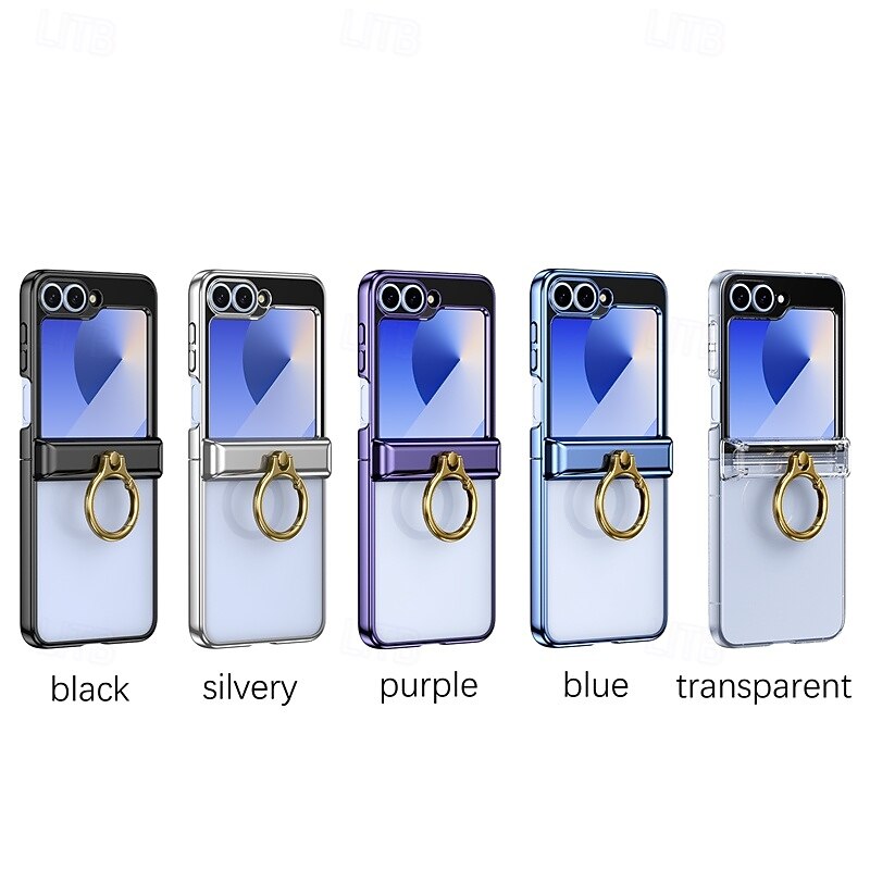 Phone Case For Samsung Galaxy Z Flip 7 Z Flip 6 Z Flip 5 Back Cover Ring Buckle Shockproof Retro Plating PC
