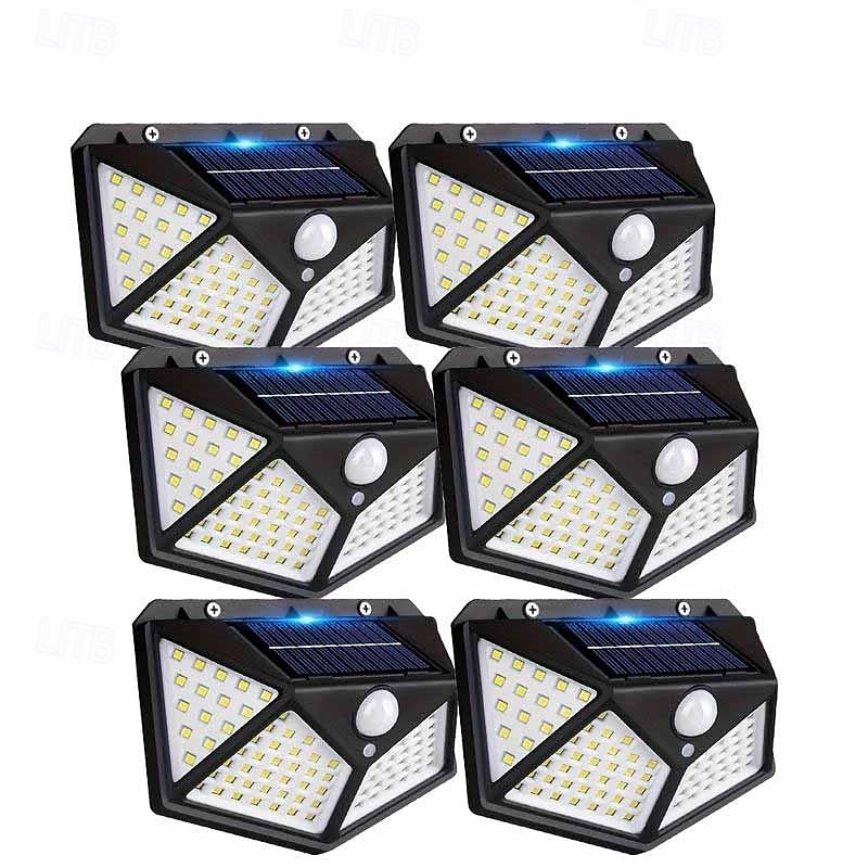 3/6 Pcs outdoor solar 100Leds 270 degree wide-angle lighting human motion sensing 3-mode courtyard garden garage fence lane lighting energy-saving and power-saving