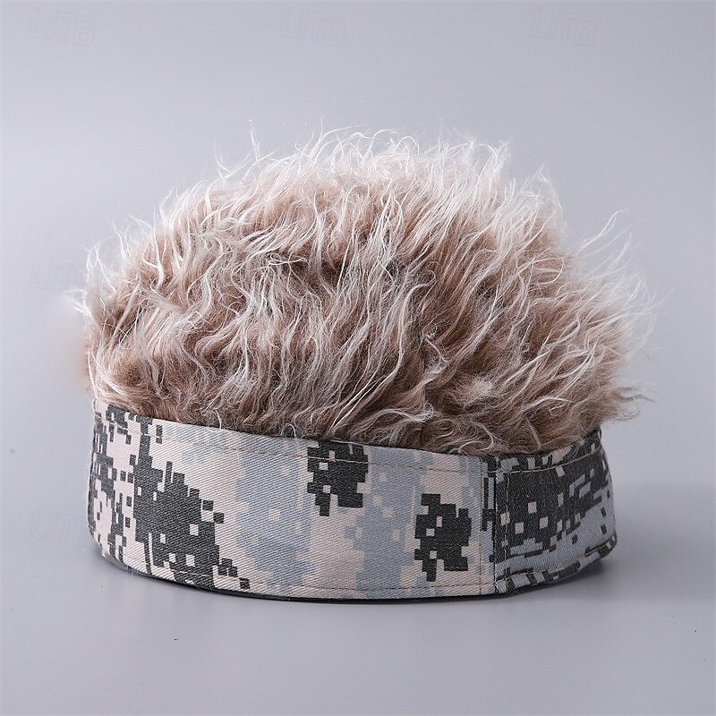 Men's Visor Hat with Spiked Wigs Fake Hair Visor Wig Men Sun Hat Wig Hat Wig Hair Golf Hat Coffee Gray 100% Cotton Sexy Fashion Casual Daily Festival Camo / Camouflage Adjustable Sunscreen Breathable2