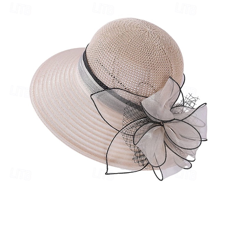 Women Organza Kentucky Derby Hat Fascinators Bucket Bowler Hat for Tea Party Bridal Wedding Church Dress Hat Sun Cap