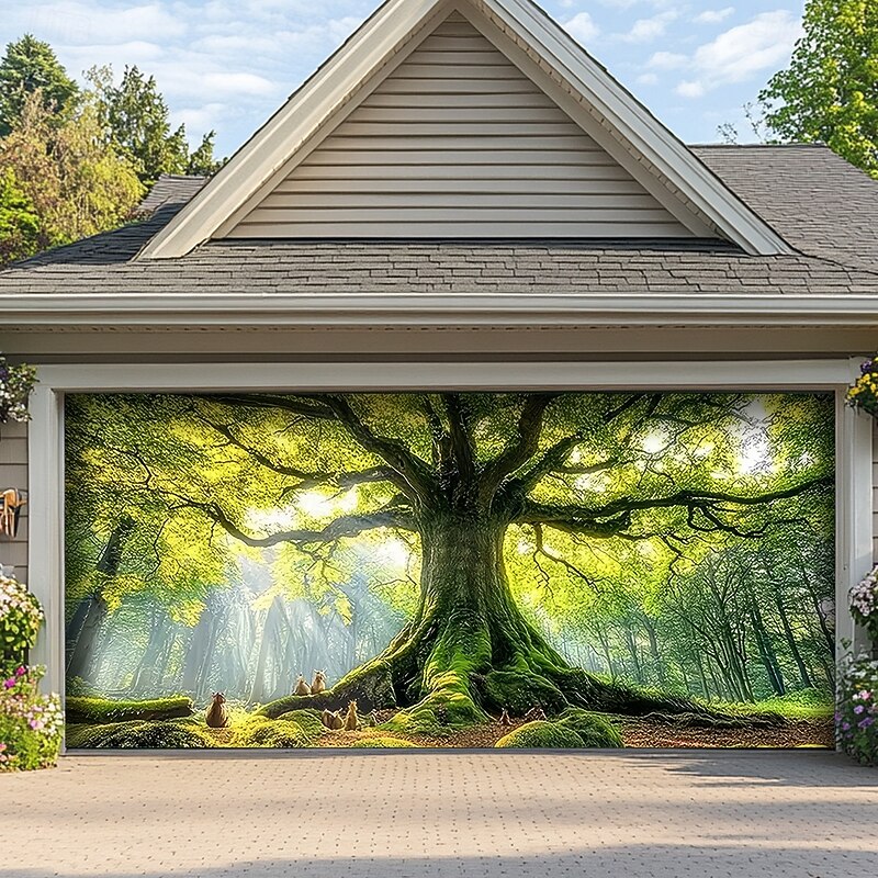 Landscape Door Decorations Garage Door Cover Outdoor Banner Large Backdrop for Holiday Outdoor Garage Door Home Wall Decorations Tree of Life