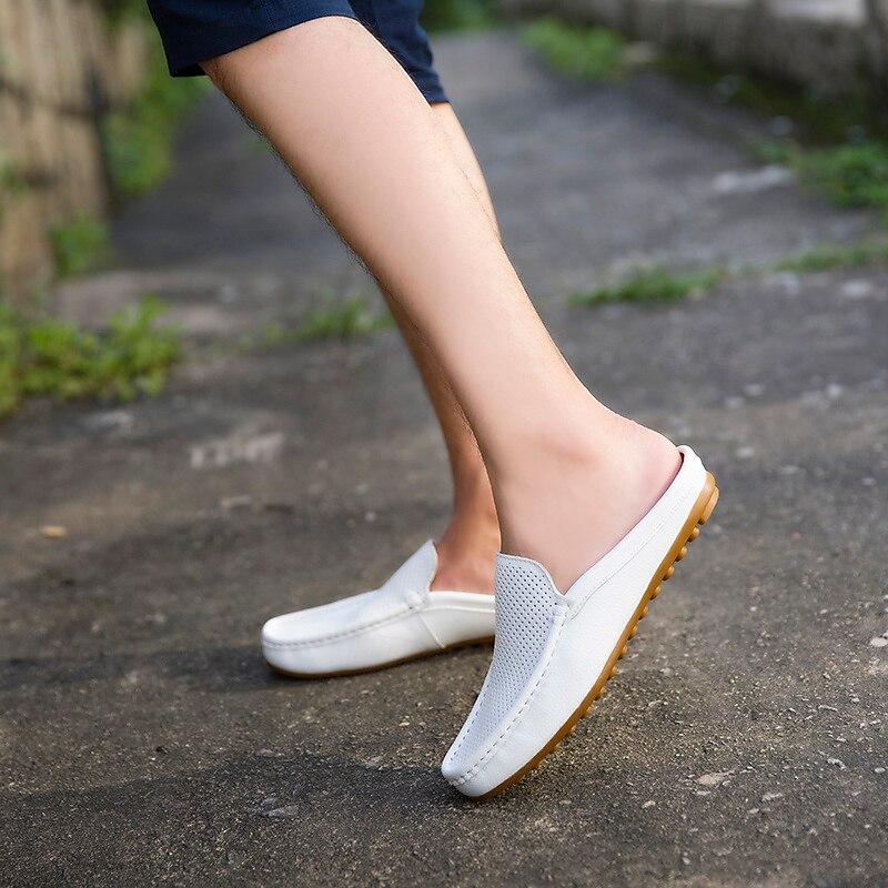 Men's White Perforated Slip-On Moccasins – Comfortable, Breathable Casual Shoes for Everyday Wear3