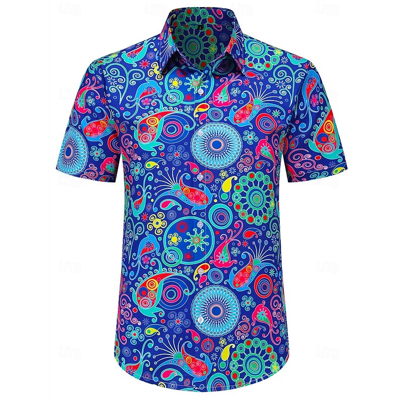 Retro Vintage 1970s Shirt Aloha Shirt Hippie Paisley Fancy Dress Men's Masquerade Vacation Party Pride Parade Adults' Shirt3