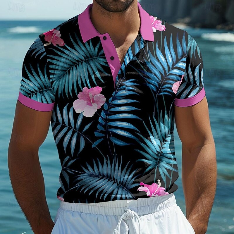 Men's Floral Graphic Polo Short Sleeve Polo Shirts Collared Shirts Casual School Outdoor Daily Wear Home Wear 3D Print Summer Yellow Blue Purple4