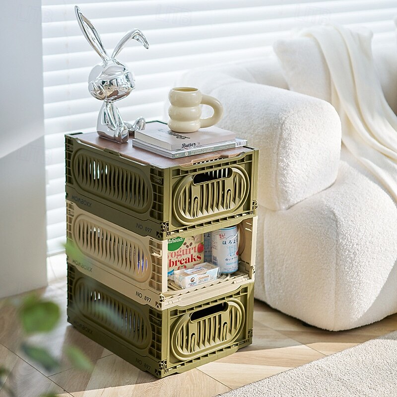 Plastic Storage Crates Stackable Storage Containers Foldable Milk Crate Storage Bins Collapsible Crate for Storage Plastic Storage Basket Organizer for Organizing, Small,Beige3