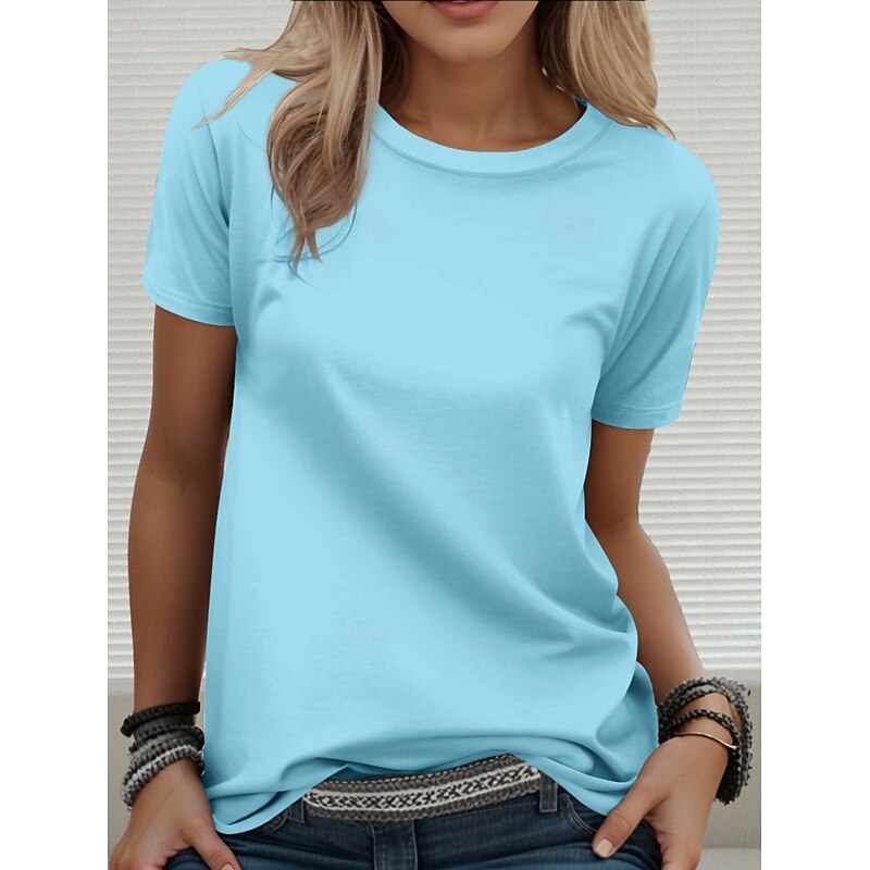 Women's T Shirt Solid Color Plain Stylish Casual Short Sleeve Round Neck Regular Tops Daily Weekend Print Black White Wine Sky Blue Dusty Blue Summer Spring3