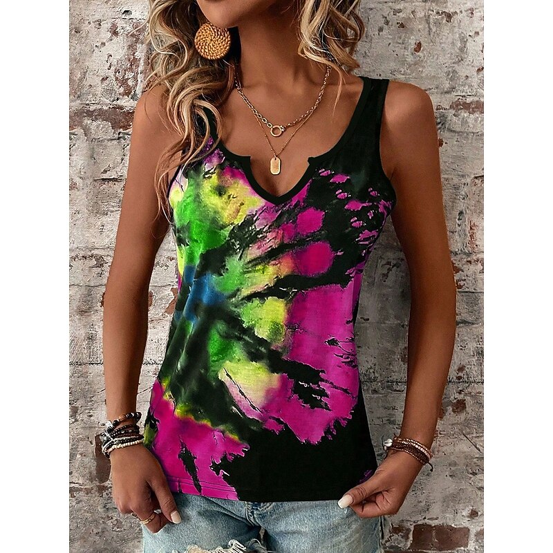 Women's Camisole Tank Top Tie Dye Stylish Casual Sleeveless V Neck Regular Tops Daily Print Fuchsia Summer3