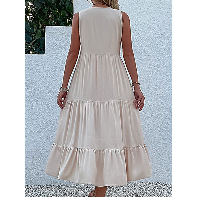 Women's Long Dress Maxi Dress Casual Dress Tank Dress Elegant Stylish Basic Vacation Daily Regular Fit Plain Sleeveless V Neck Black Blue Green Apricot Summer Spring2